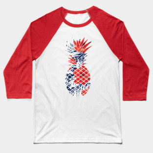 Tropical Floral Geometric Pineapple Red Blue Baseball T-Shirt