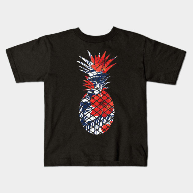 Tropical Floral Geometric Pineapple Red Blue Kids T-Shirt by logiamerch