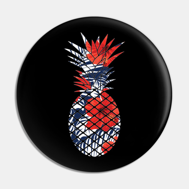 Tropical Floral Geometric Pineapple Red Blue Pin by logiamerch