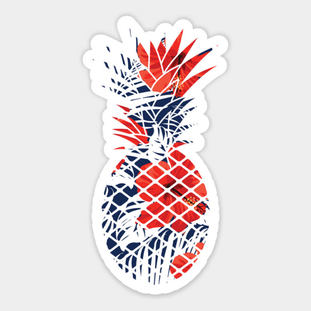 Tropical Floral Geometric Pineapple Red Blue Sticker by logiamerch