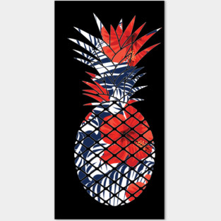 Tropical Floral Geometric Pineapple Red Blue Posters and Art