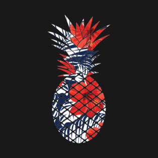 Tropical Floral Geometric Pineapple Red Blue T-Shirt