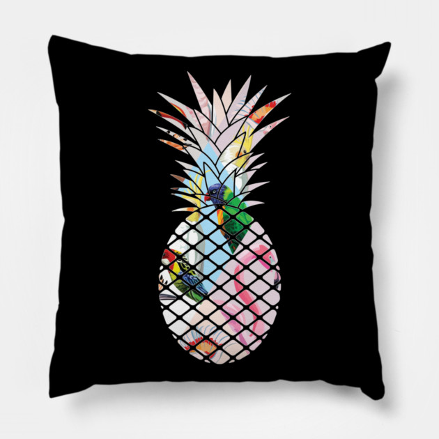Tropical geometric Floral Bird Pineapple Pillow by logiamerch