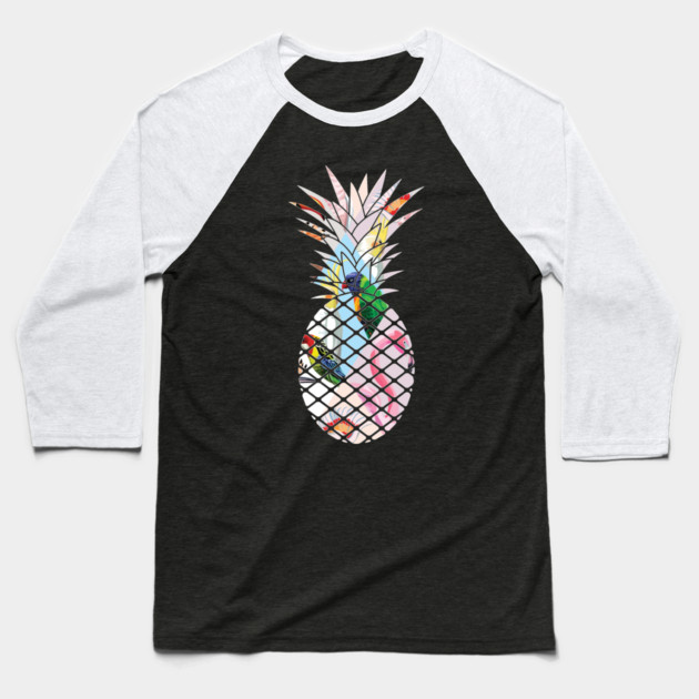 Tropical geometric Floral Bird Pineapple Baseball T-Shirt by logiamerch