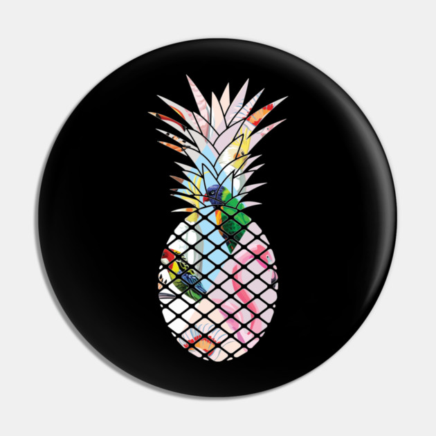 Tropical geometric Floral Bird Pineapple Pin by logiamerch