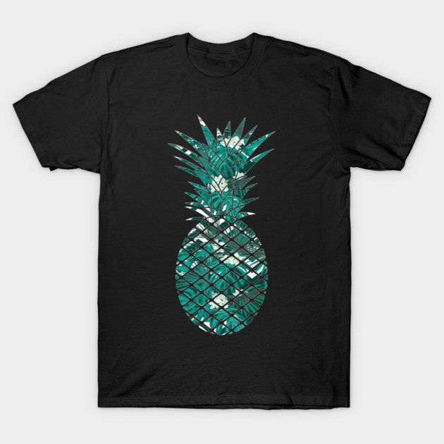 Blue Tropical Floral Geometric Pineapple T-Shirt by logiamerch