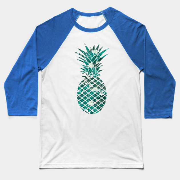 Blue Tropical Floral Geometric Pineapple Baseball T-Shirt by logiamerch