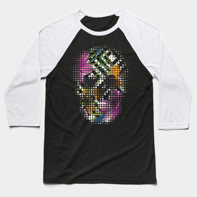 Tropical Skull Dots Baseball T-Shirt by logiamerch