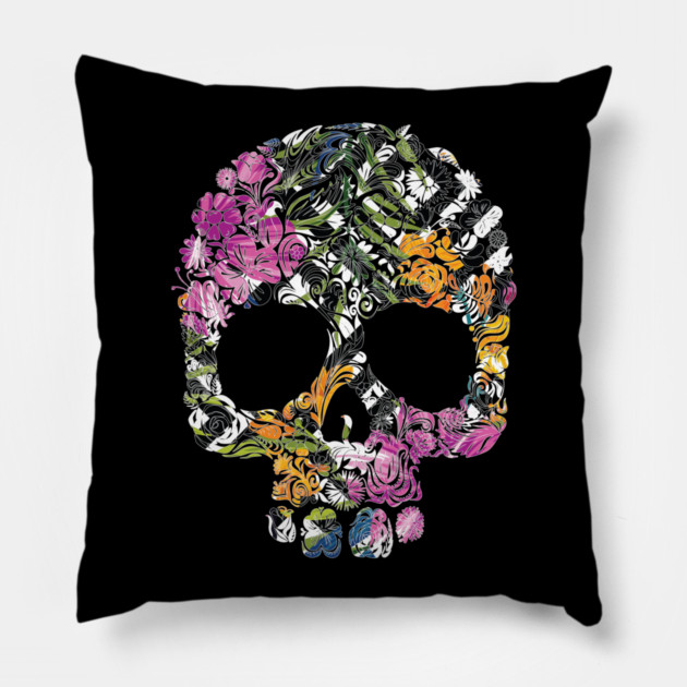 Tropical Floral Skull Pillow by logiamerch