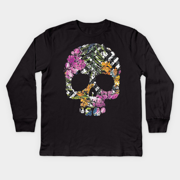 Tropical Floral Skull Kids Long Sleeve T-Shirt by logiamerch