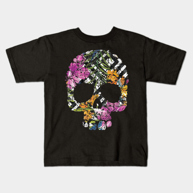 Tropical Floral Skull Kids T-Shirt by logiamerch