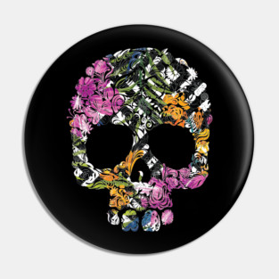 Tropical Floral Skull Pin