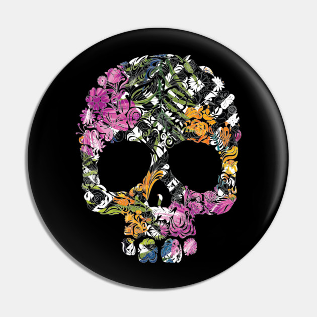 Tropical Floral Skull Pin by logiamerch
