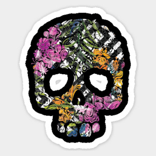 Tropical Floral Skull Sticker