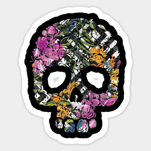 Tropical Floral Skull Sticker by logiamerch