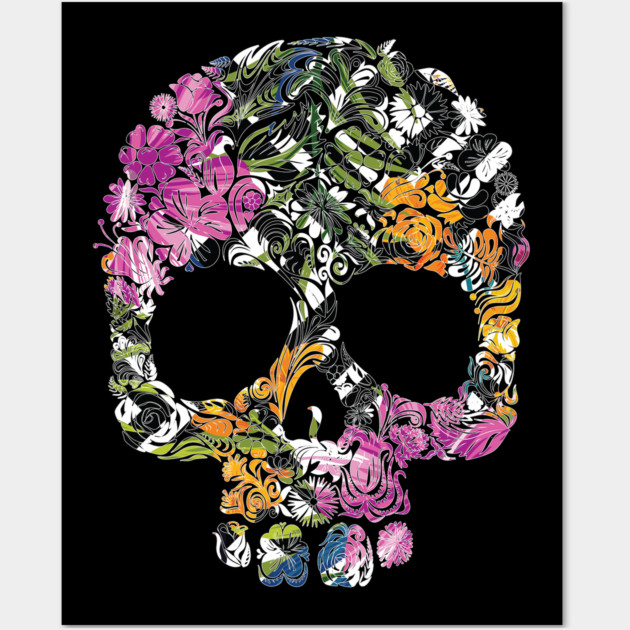 Tropical Floral Skull Wall Art by logiamerch