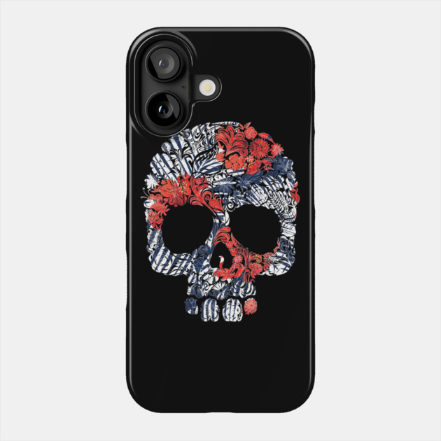 Tropical Floral Red Blue Skull Phone Case by logiamerch
