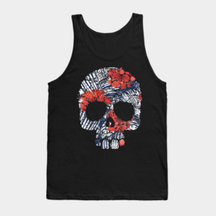 Tropical Floral Red Blue Skull Tank Top