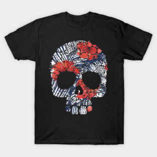 Tropical Floral Red Blue Skull T-Shirt