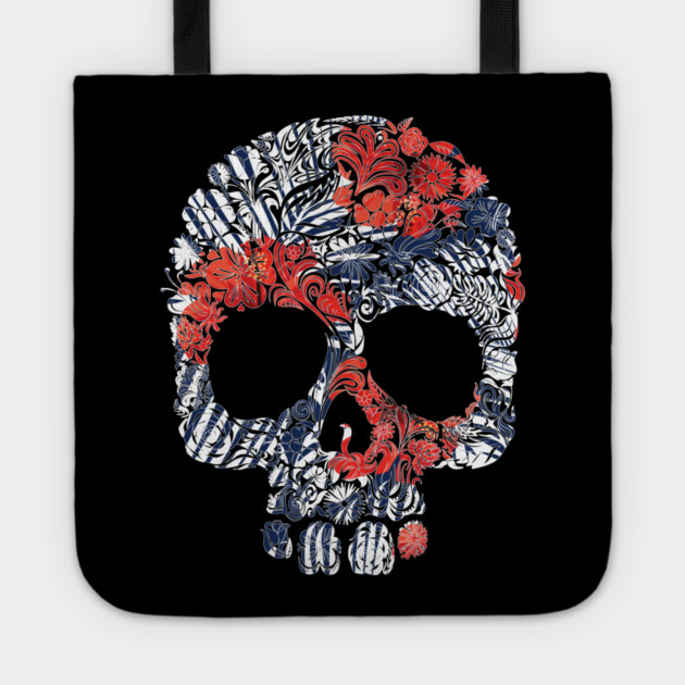Tropical Floral Red Blue Skull Tote by logiamerch