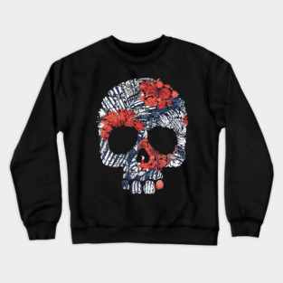 Tropical Floral Red Blue Skull Crewneck Sweatshirt