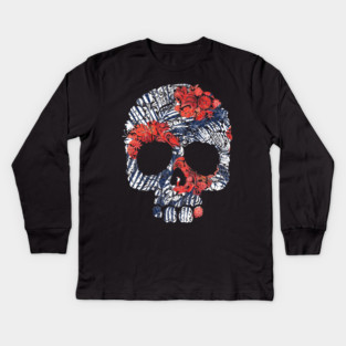 Tropical Floral Red Blue Skull Kids Long Sleeve T-Shirt