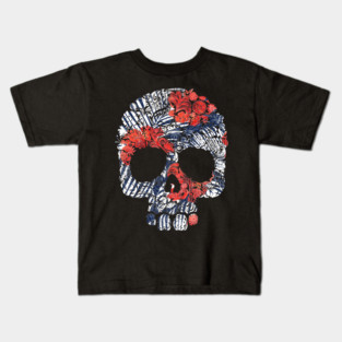 Tropical Floral Red Blue Skull Kids T-Shirt