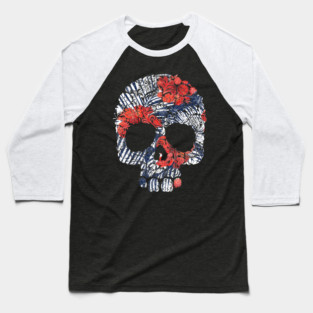 Tropical Floral Red Blue Skull Baseball T-Shirt