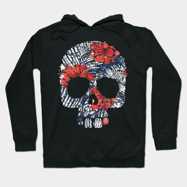 Tropical Floral Red Blue Skull Hoodie by logiamerch