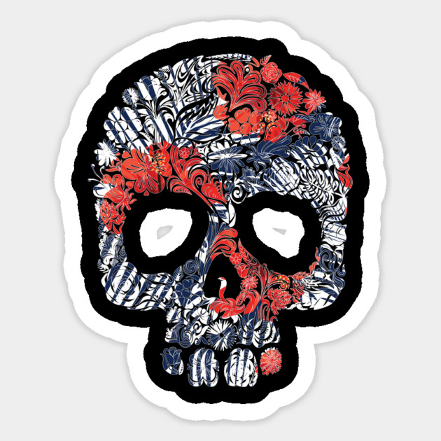 Tropical Floral Red Blue Skull Sticker by logiamerch