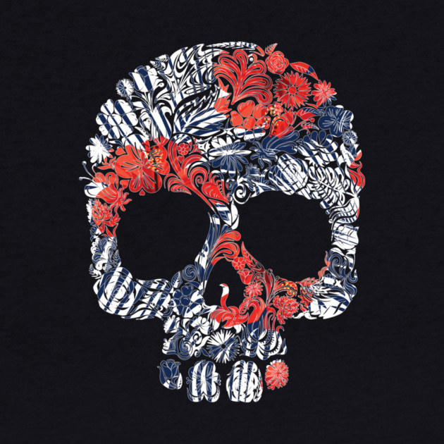 Tropical Floral Red Blue Skull by logiamerch