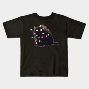 Christmas Cat in Christmas Lights Kids T-Shirt