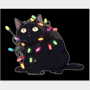 Christmas Cat in Christmas Lights Posters and Art