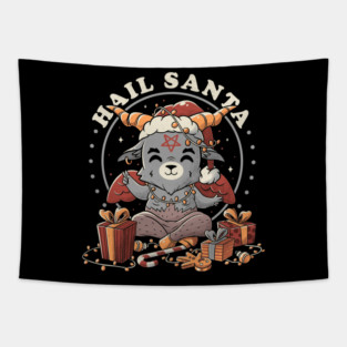 Hail Santa - Funny Cute Evil Christmas Baphomet Tapestry