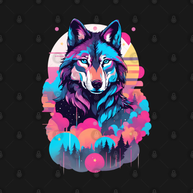 Vaporwave Wolf Shirt - Neon Blue Eyes by WolfMerrik