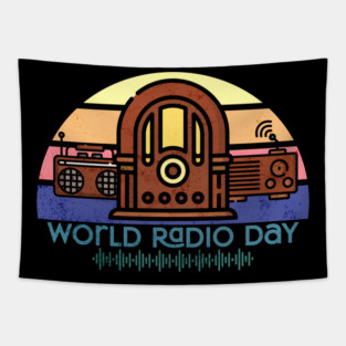 Retro World Radio Day Tapestry