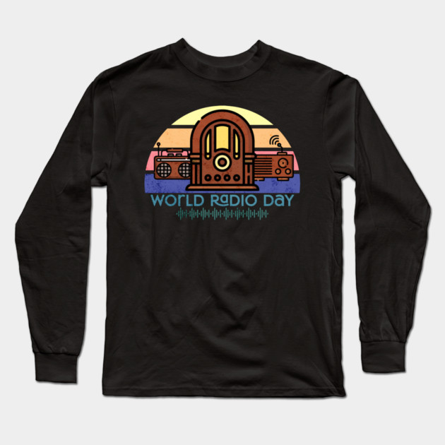 Retro World Radio Day Long Sleeve T-Shirt by HolidayBug
