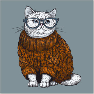 Sweater Weather White Cat Autumn 6 Posters and Art