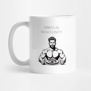 The Grateful Carnivore: Man eating steak being thankful Mug