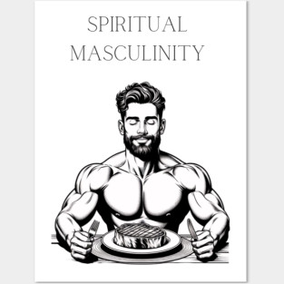 The Grateful Carnivore: Man eating steak being thankful Posters and Art