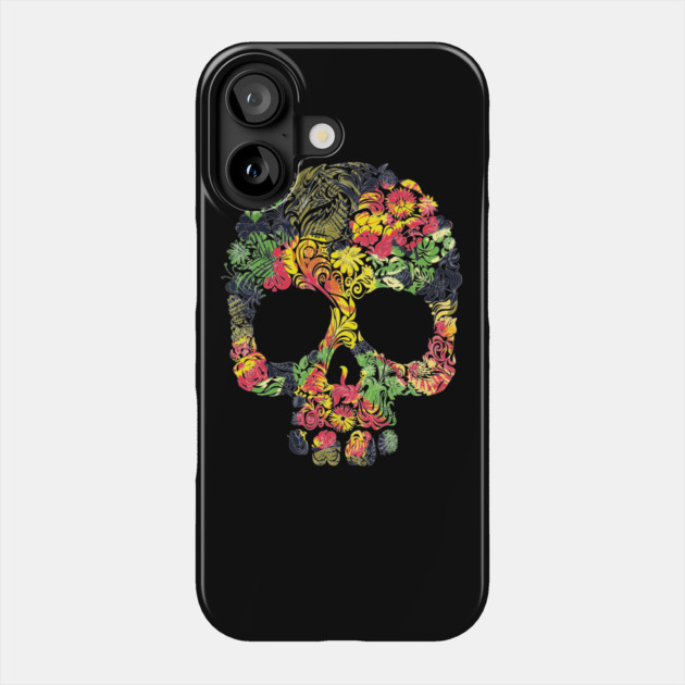 Tropical Multi Color Floral Skull Phone Case by logiamerch
