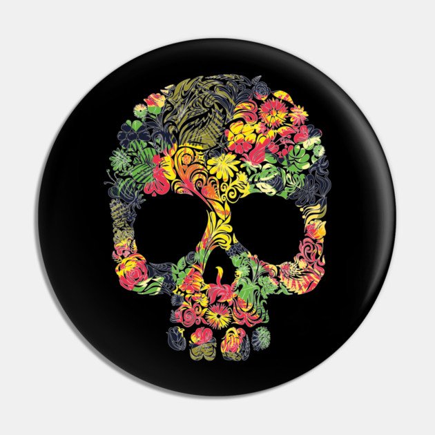 Tropical Multi Color Floral Skull Pin by logiamerch
