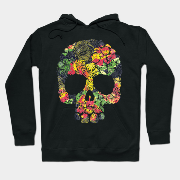 Tropical Multi Color Floral Skull Hoodie by logiamerch