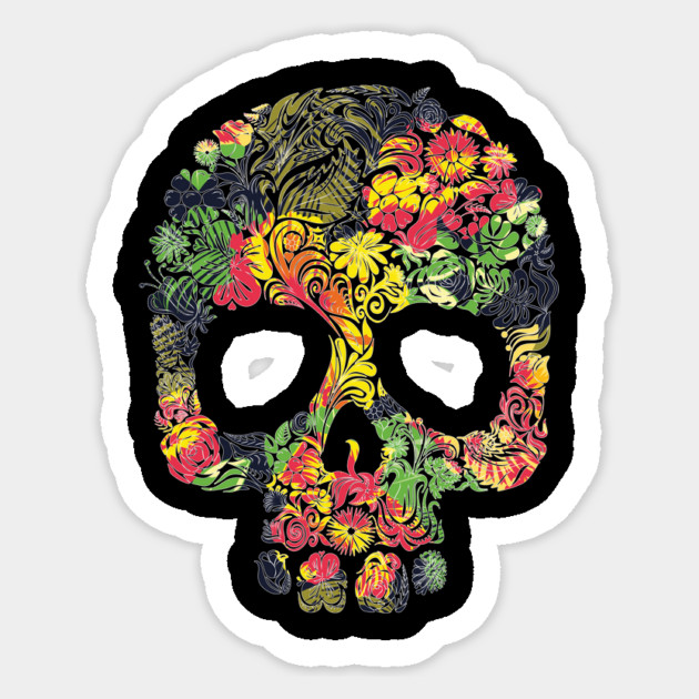 Tropical Multi Color Floral Skull Sticker by logiamerch