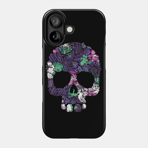 Purple Floral Tropical Skull Phone Case by logiamerch