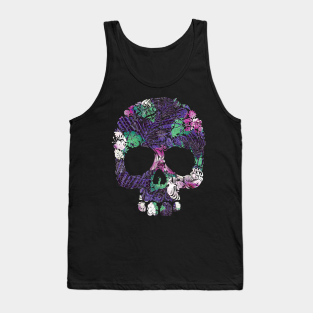 Purple Floral Tropical Skull Tank Top by logiamerch