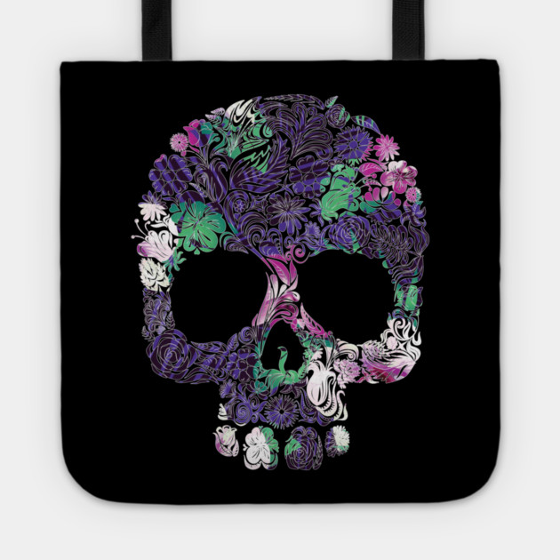 Purple Floral Tropical Skull Tote by logiamerch