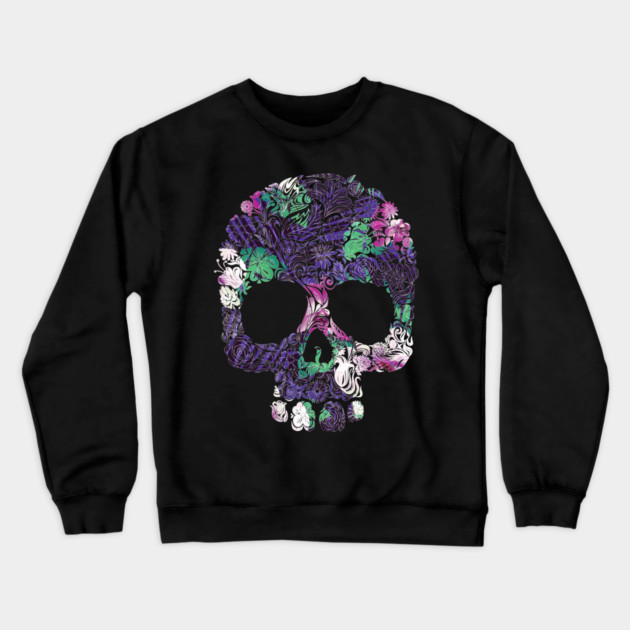 Purple Floral Tropical Skull Crewneck Sweatshirt by logiamerch