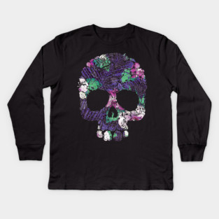 Purple Floral Tropical Skull Kids Long Sleeve T-Shirt