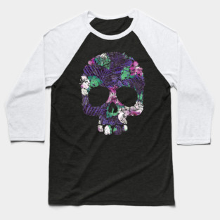 Purple Floral Tropical Skull Baseball T-Shirt